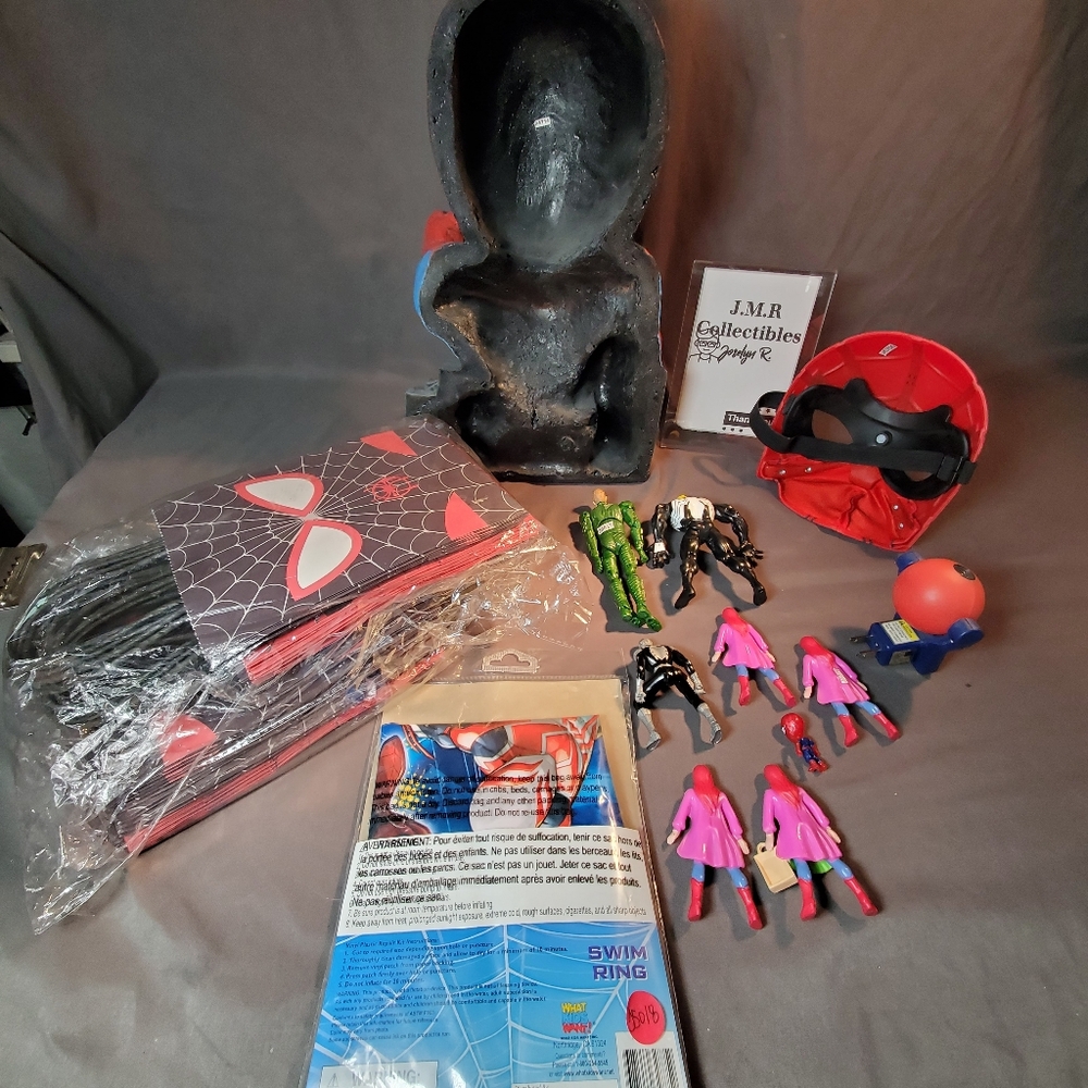 Large Collection of Spider-Man Toys, Action Figures, Mask, and Swim Ring - Lot